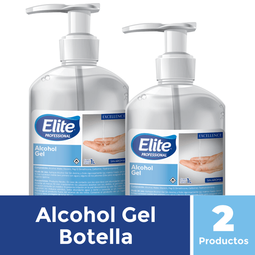 Pack 2 Paquetes de Alcohol Botella Incoloro Gel 1 Un 1 litro Elite Professional