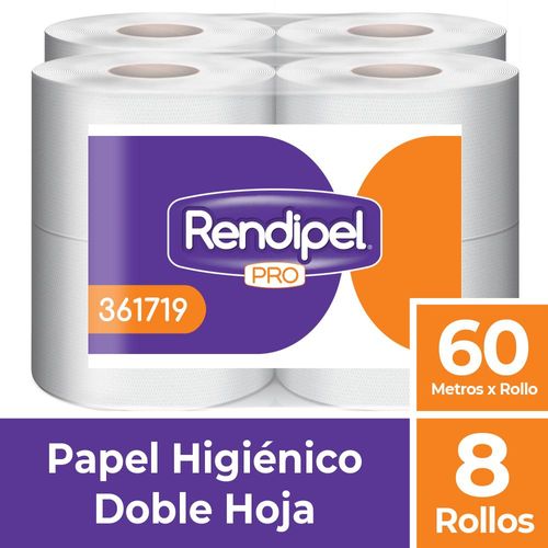 Papel Higiénico Rollo Blanco Doble Hoja 8 Un 60 M Rendipel