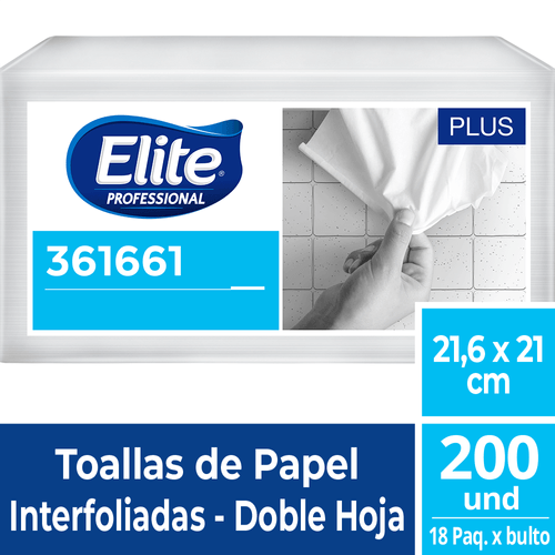 Toalla Interfoliada Plus Doble Hoja 200 Un Elite Professional